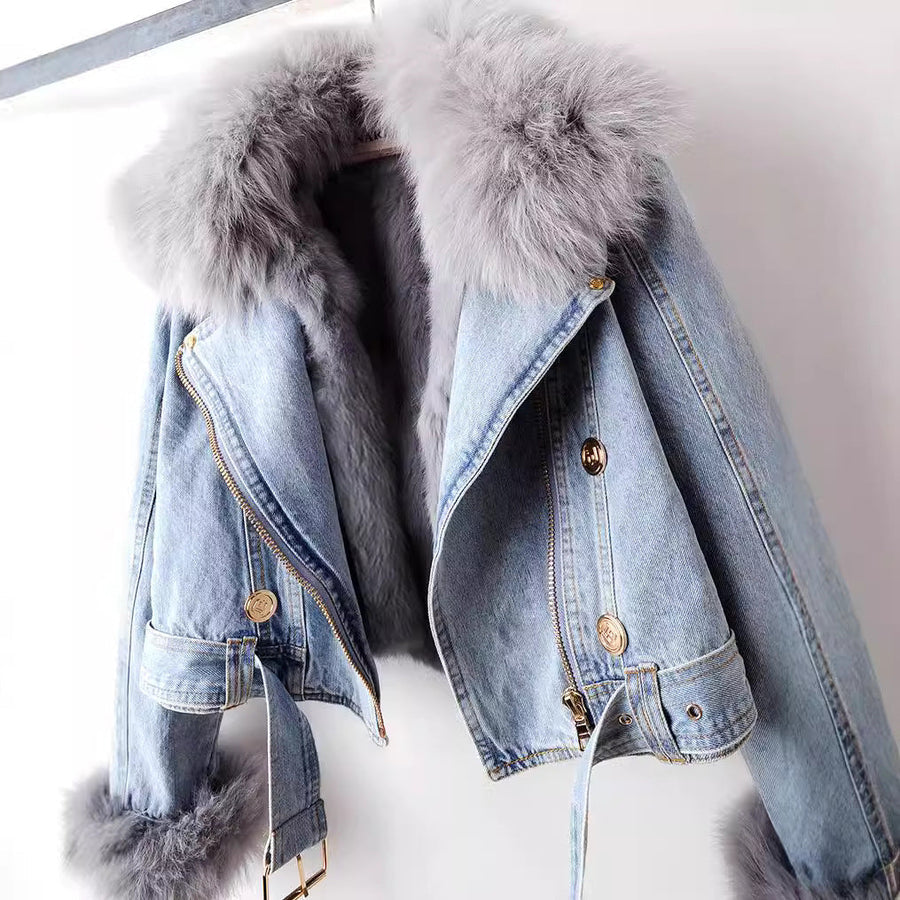 Elegante Jeansjacke Kunstfellkragen für Männer | Phylicia -4