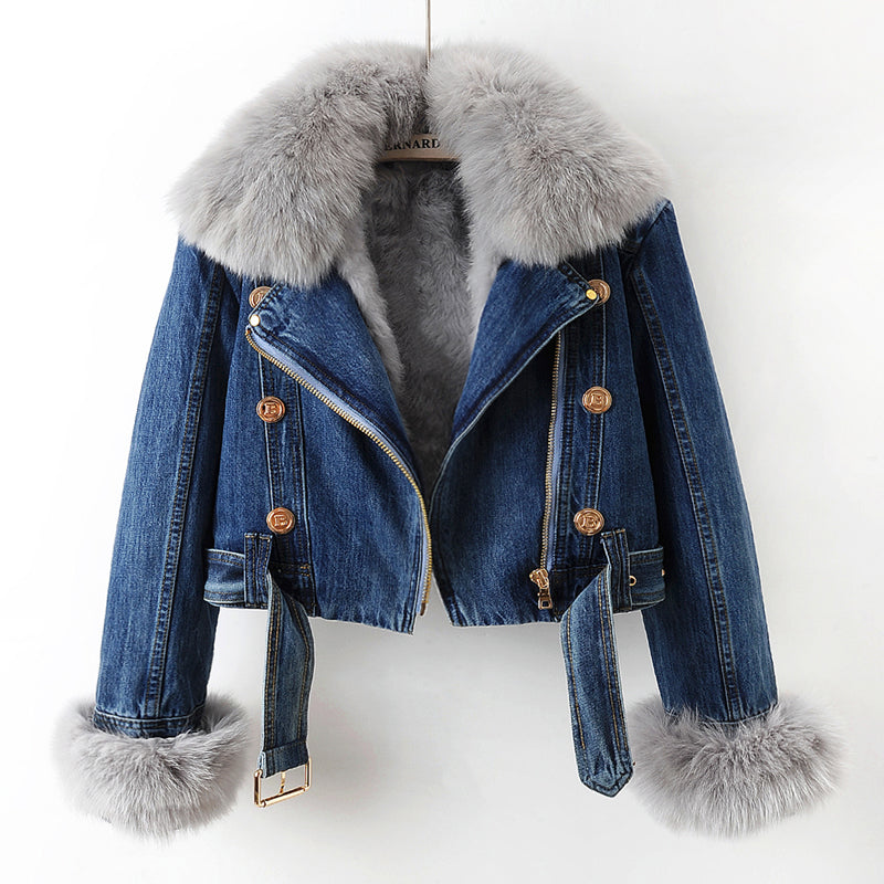 Elegante Jeansjacke Kunstfellkragen für Männer | Phylicia -1