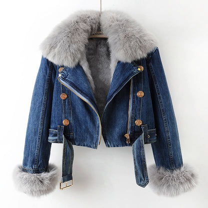 Elegante Jeansjacke Kunstfellkragen für Männer | Phylicia -1