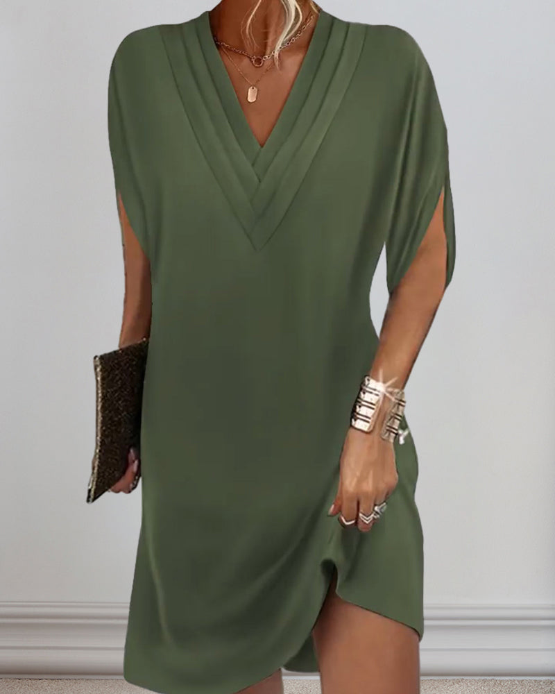 Klassisches Raffiniertes Sommerkleid mit V-Ausschnitt für Damen | Jansen -1