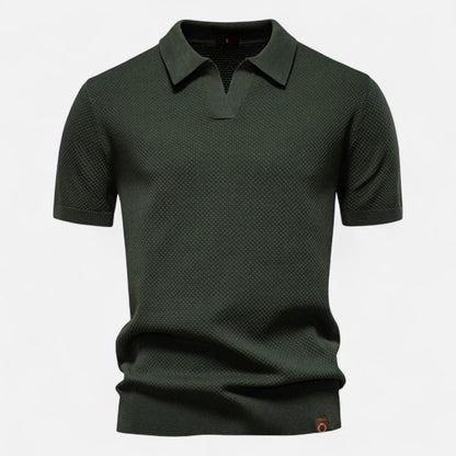 Classic knit long-sleeve button-neck polo shirt for men -11