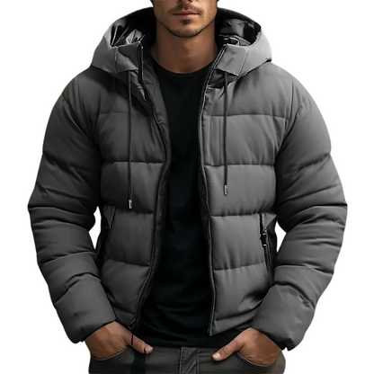 Hooded puffer jacket with zipper pockets for men -2