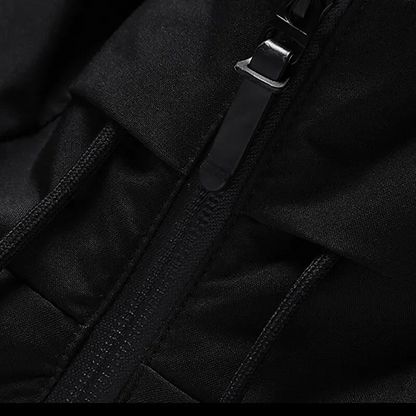 Hooded puffer jacket with zipper pockets for men -7