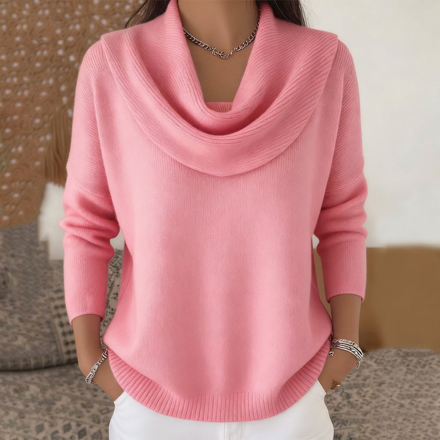 Elegant Women's Waterfall Collar Sweater | Larevia