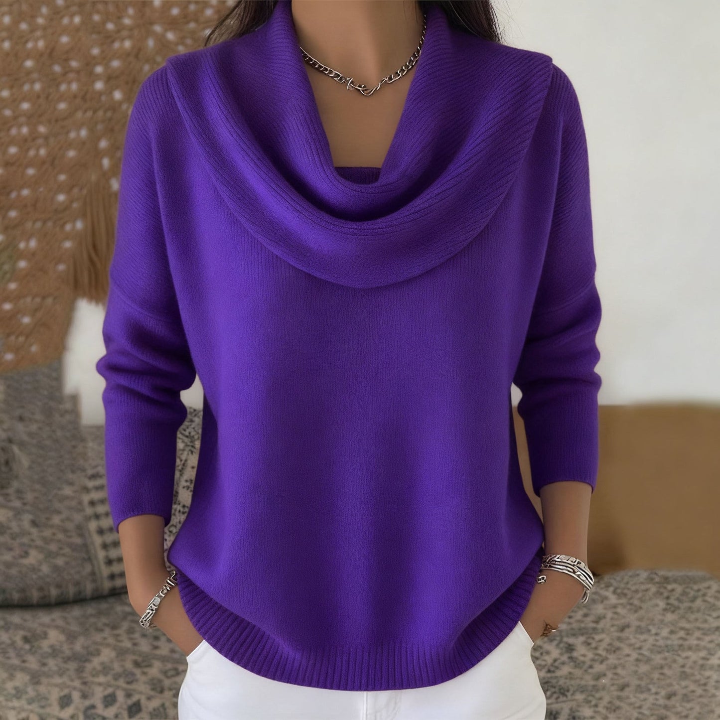 Elegant Women's Waterfall Collar Sweater | Larevia
