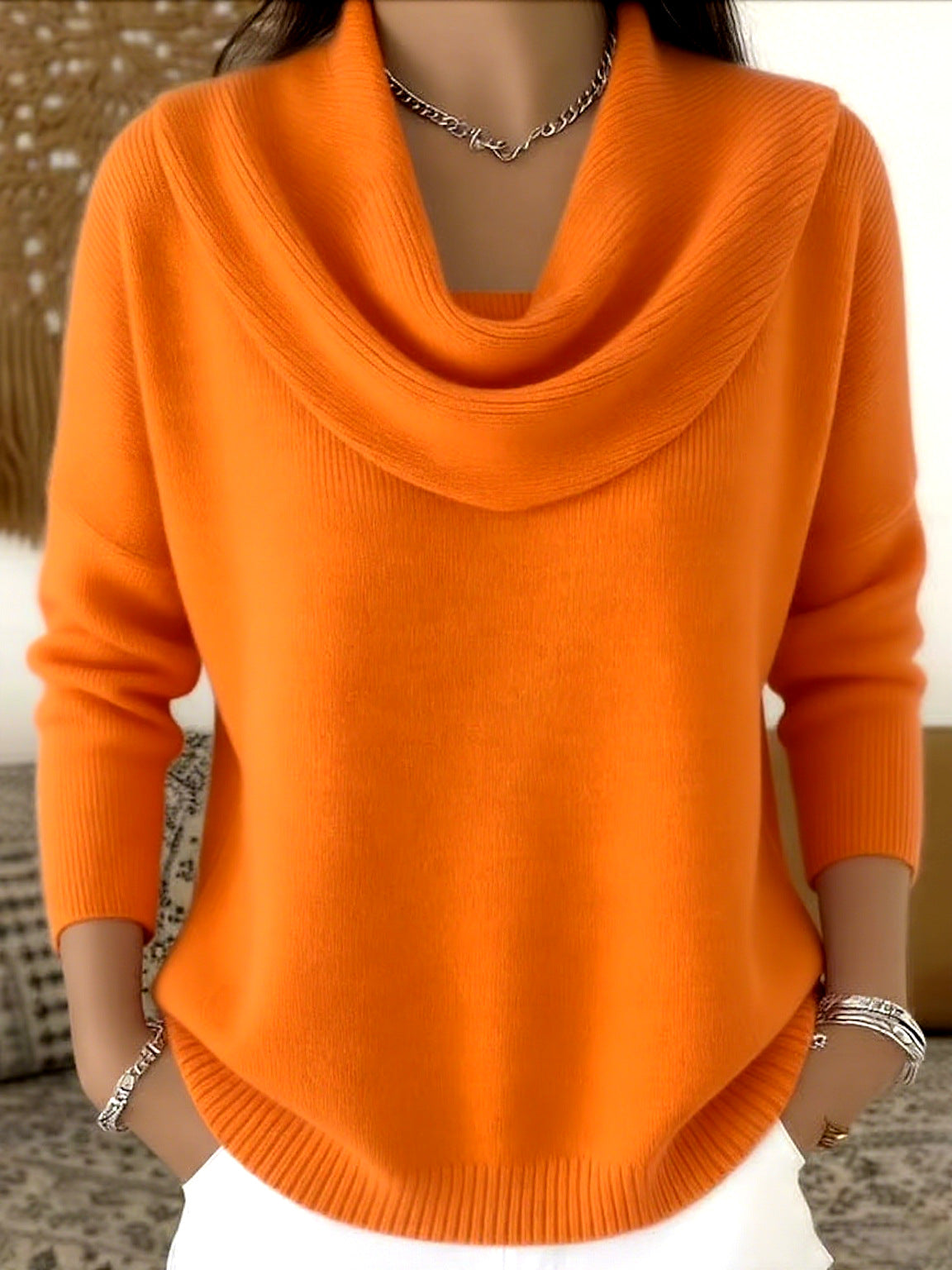 Elegant Women's Waterfall Collar Sweater | Larevia