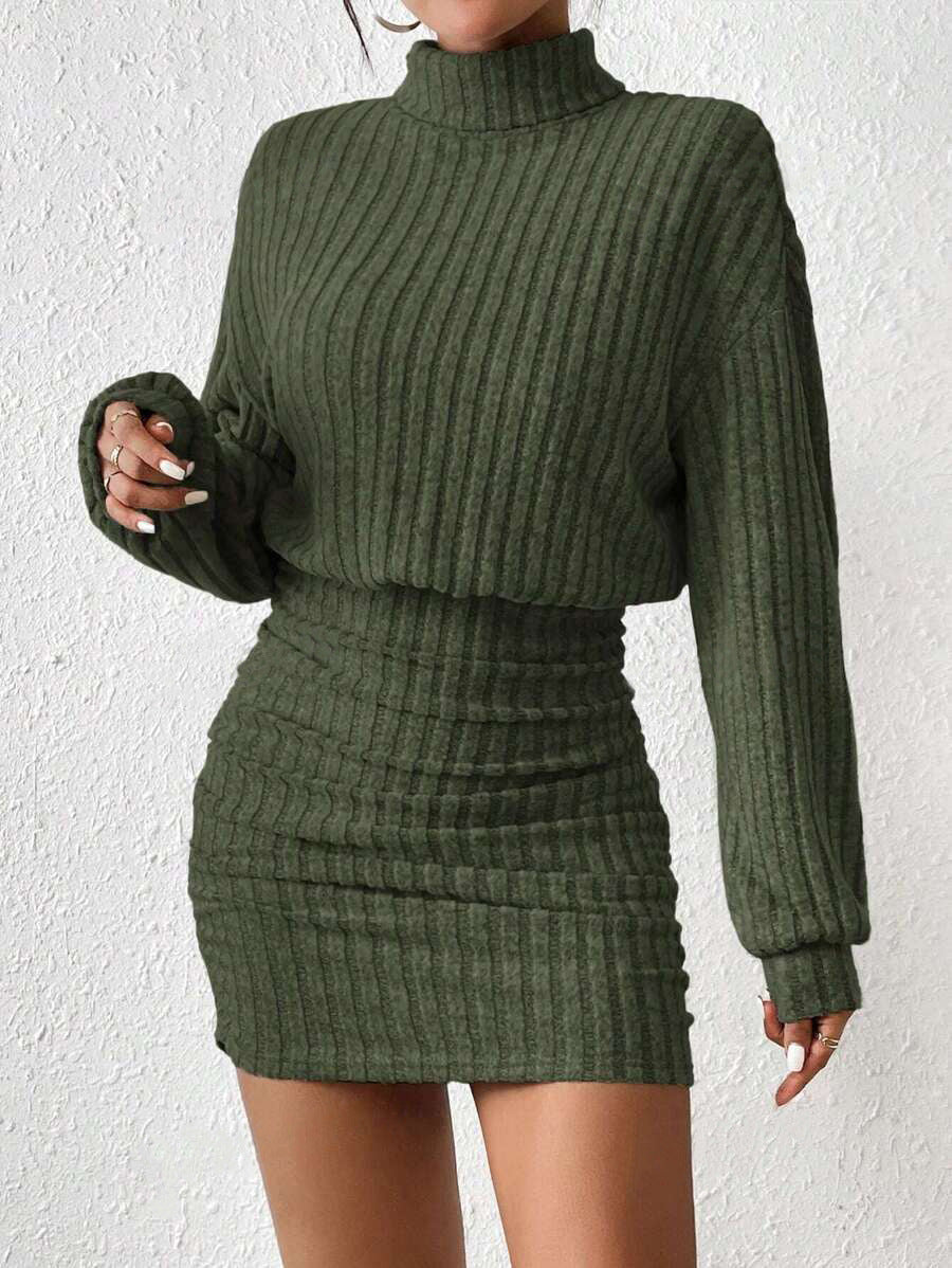 Women's Rib Knit Roll Neck Mini Dress | Poppy