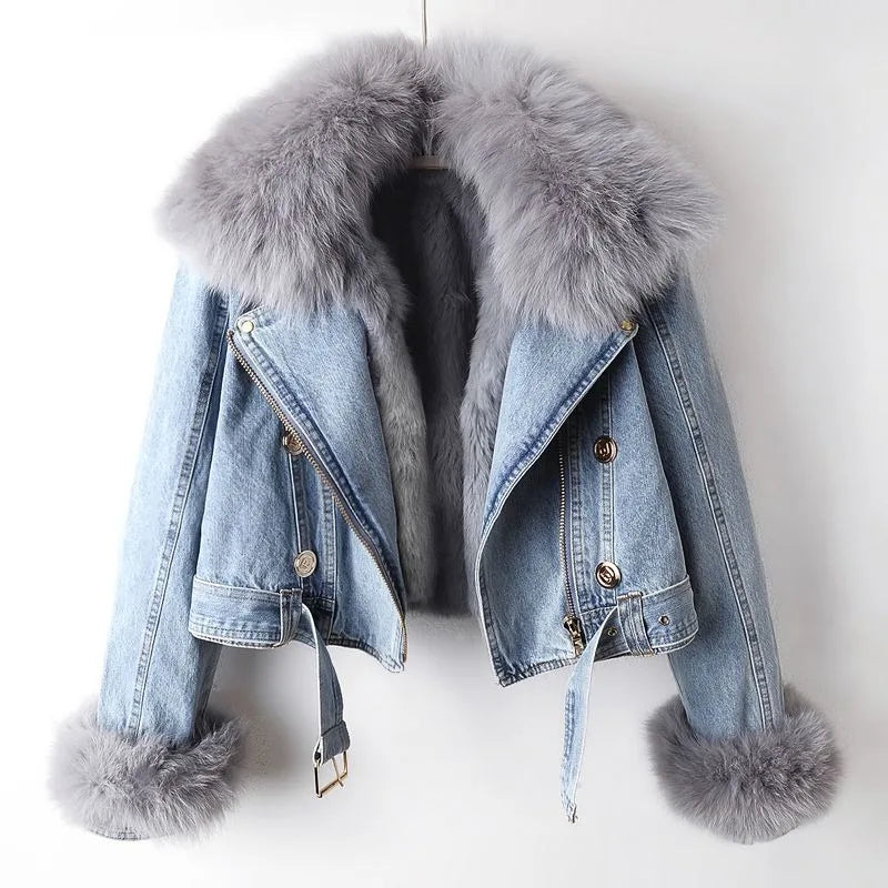 Elegante Jeansjacke Kunstfellkragen für Männer | Phylicia -2