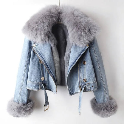 Elegante Jeansjacke Kunstfellkragen für Männer | Phylicia -2