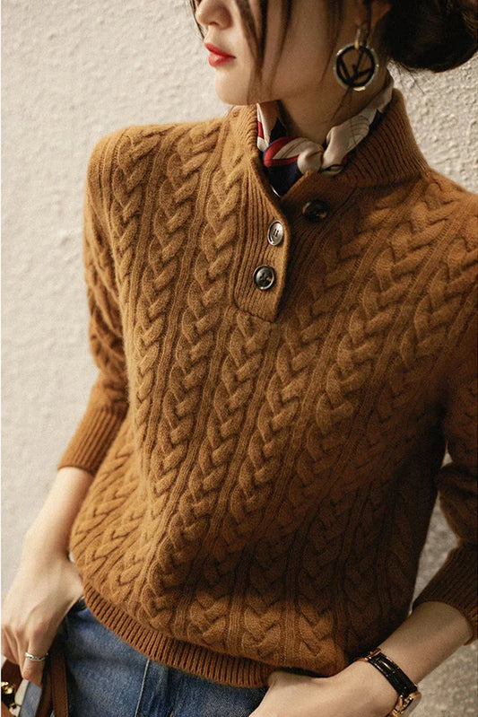 Eleganter Struktur Pullover mit Knopfleiste für Damen | Mirelune