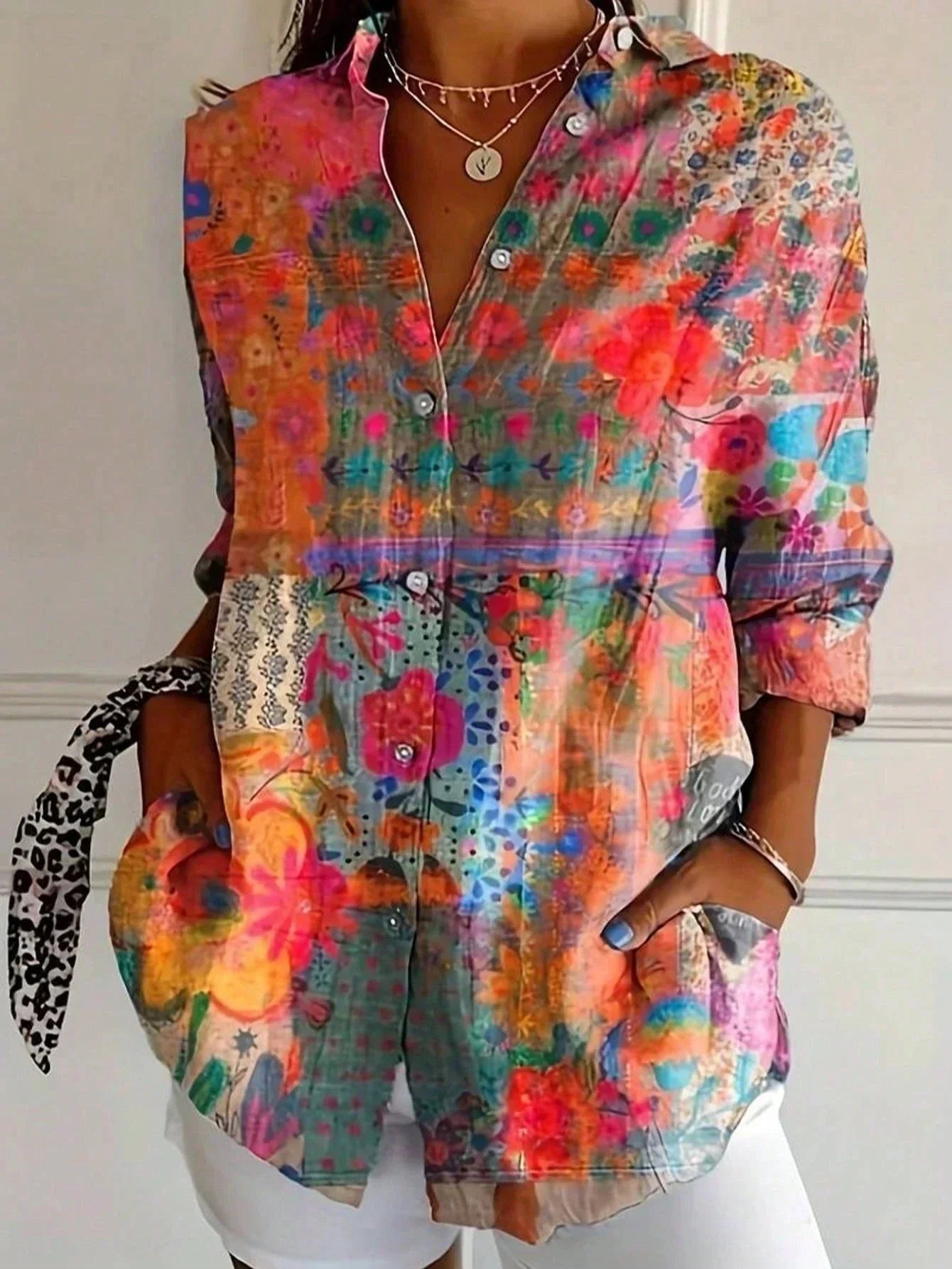 Colourful Patterned Blouse with Elegant Silhouette for Women | Elmira