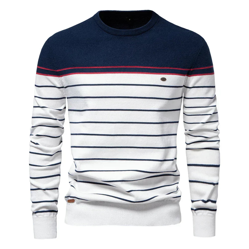 Men's Striped Crew Neck Jumper | Leandro