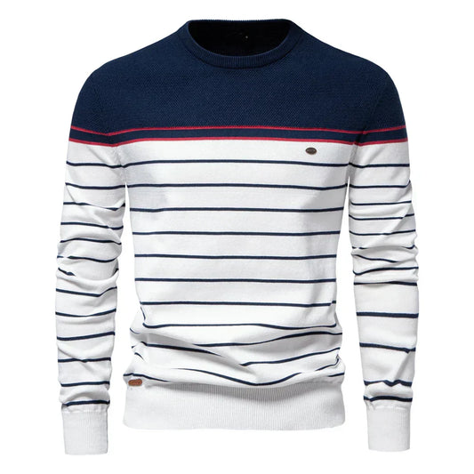 Men's Striped Crew Neck Jumper | Leandro