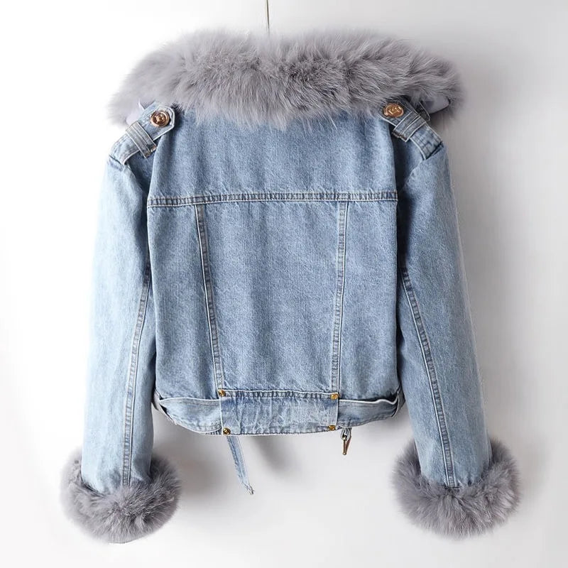 Elegante Jeansjacke Kunstfellkragen für Männer | Phylicia -6