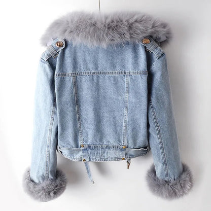 Elegante Jeansjacke Kunstfellkragen für Männer | Phylicia -6