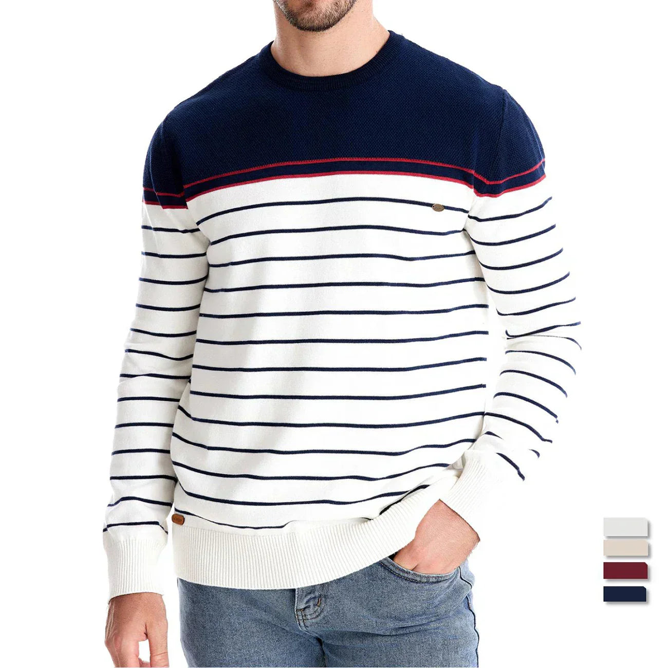 Men's Striped Crew Neck Jumper | Leandro
