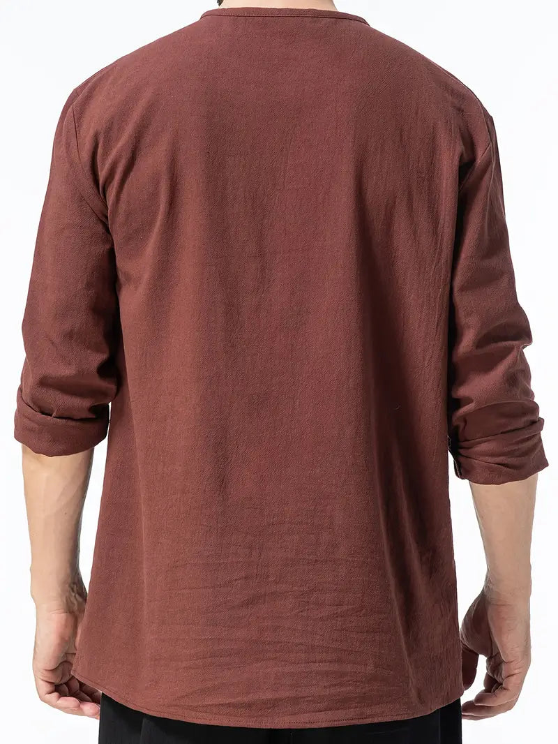Elegantes Feines Henley Shirt mit modernem Design für Herren | Yong -2