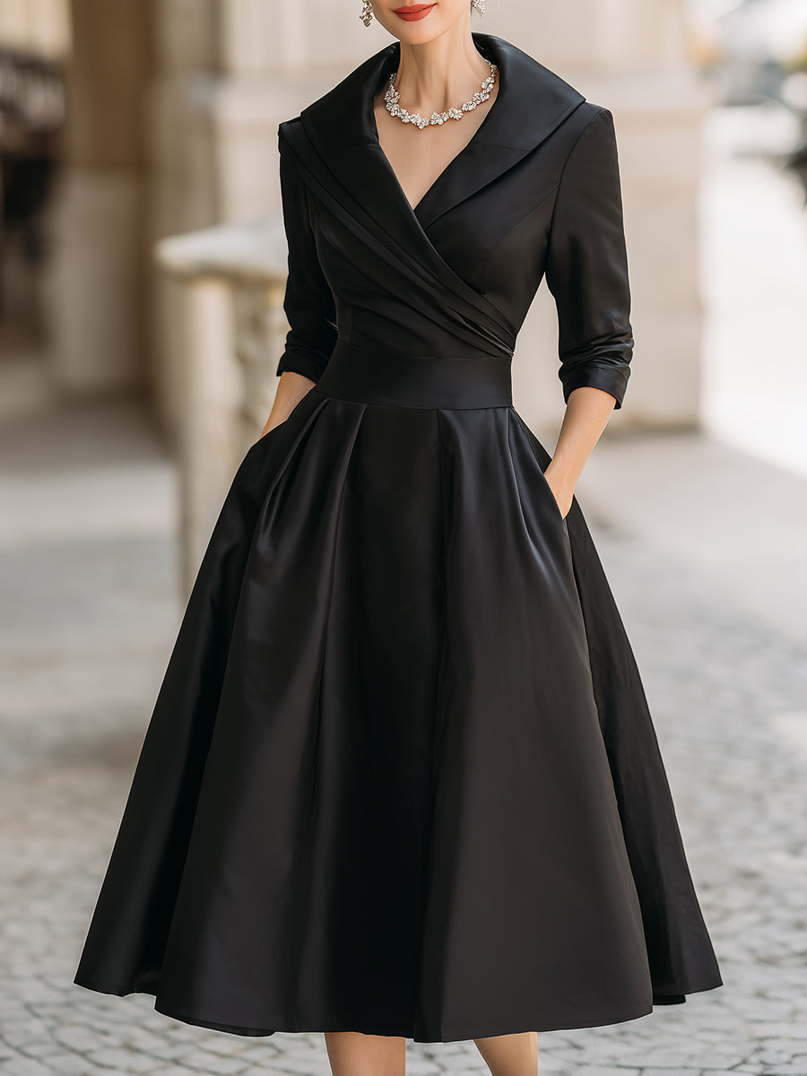 Bequemes Hochwertiges Midikleid mit drapiertem Ausschnitt für Damen | Midi Elegante -1