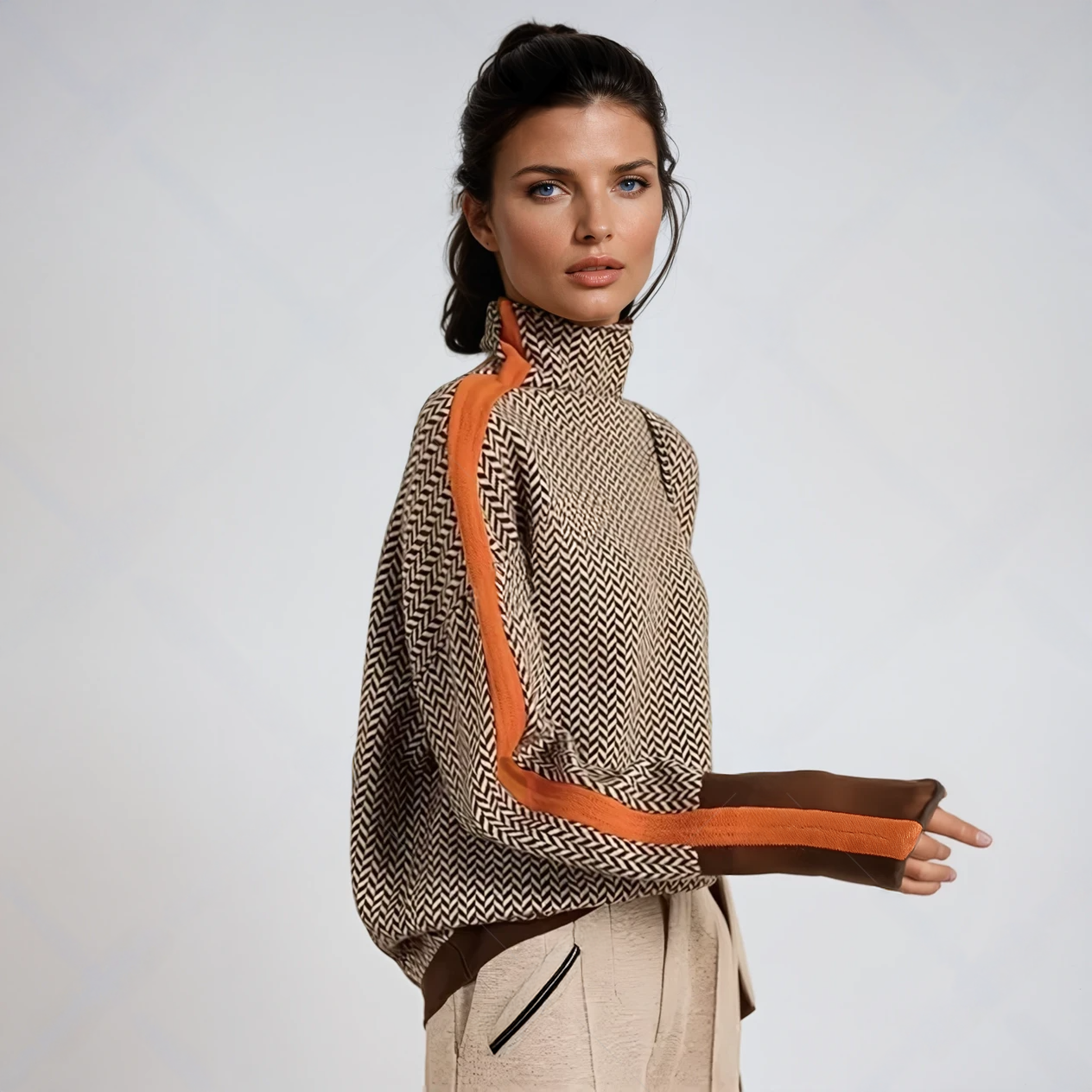 Moderner Feiner Pullover mit Stehkragen für Damen | Rayas -1