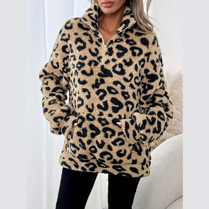 Eleganter Damenpullover Leopardenmuster Reißverschluss für Männer | Leona -6