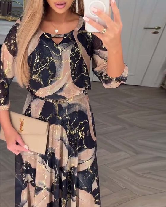 Women's Printed Round Neck Maxi Dress | Chavelle