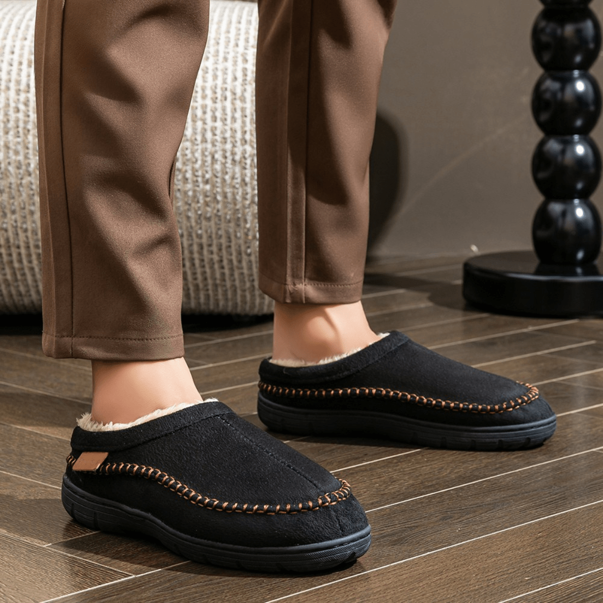 Men's Lined Moccasin Slippers with Non-Slip Sole | Mirello