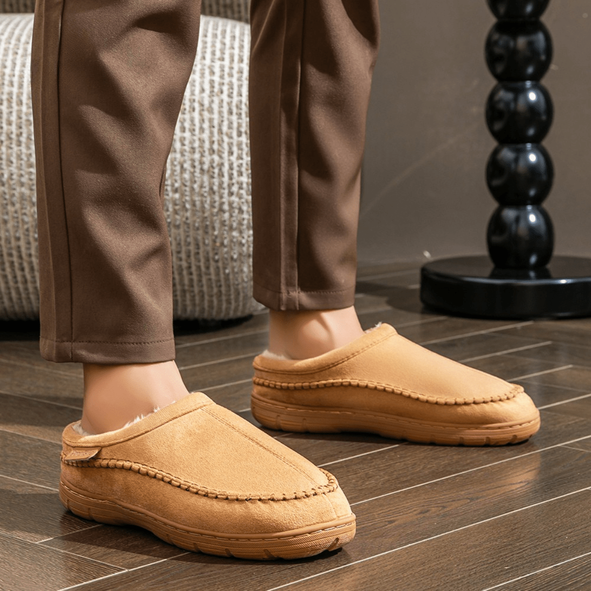 Men's Lined Moccasin Slippers with Non-Slip Sole | Mirello