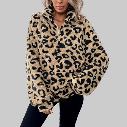 Eleganter Damenpullover Leopardenmuster Reißverschluss für Männer | Leona -1