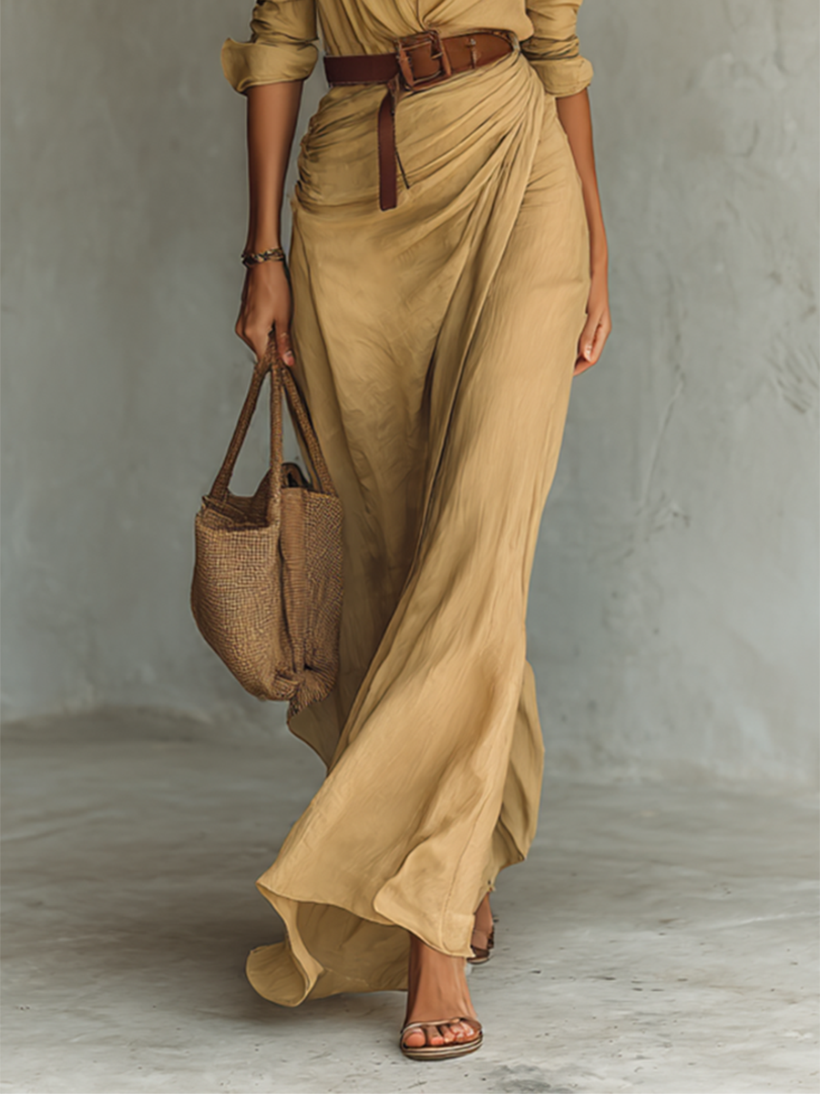 Modernes Hochwertiges Maxikleid mit Gürtel für Damen | Nuria -3