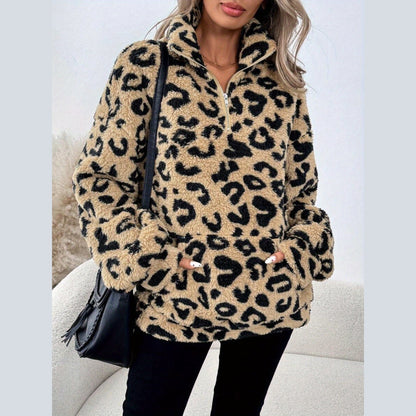 Eleganter Damenpullover Leopardenmuster Reißverschluss für Männer | Leona -4
