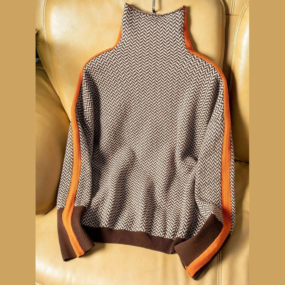 High-Neck Pullover mit Kontraststreifen für Damen | Alvara