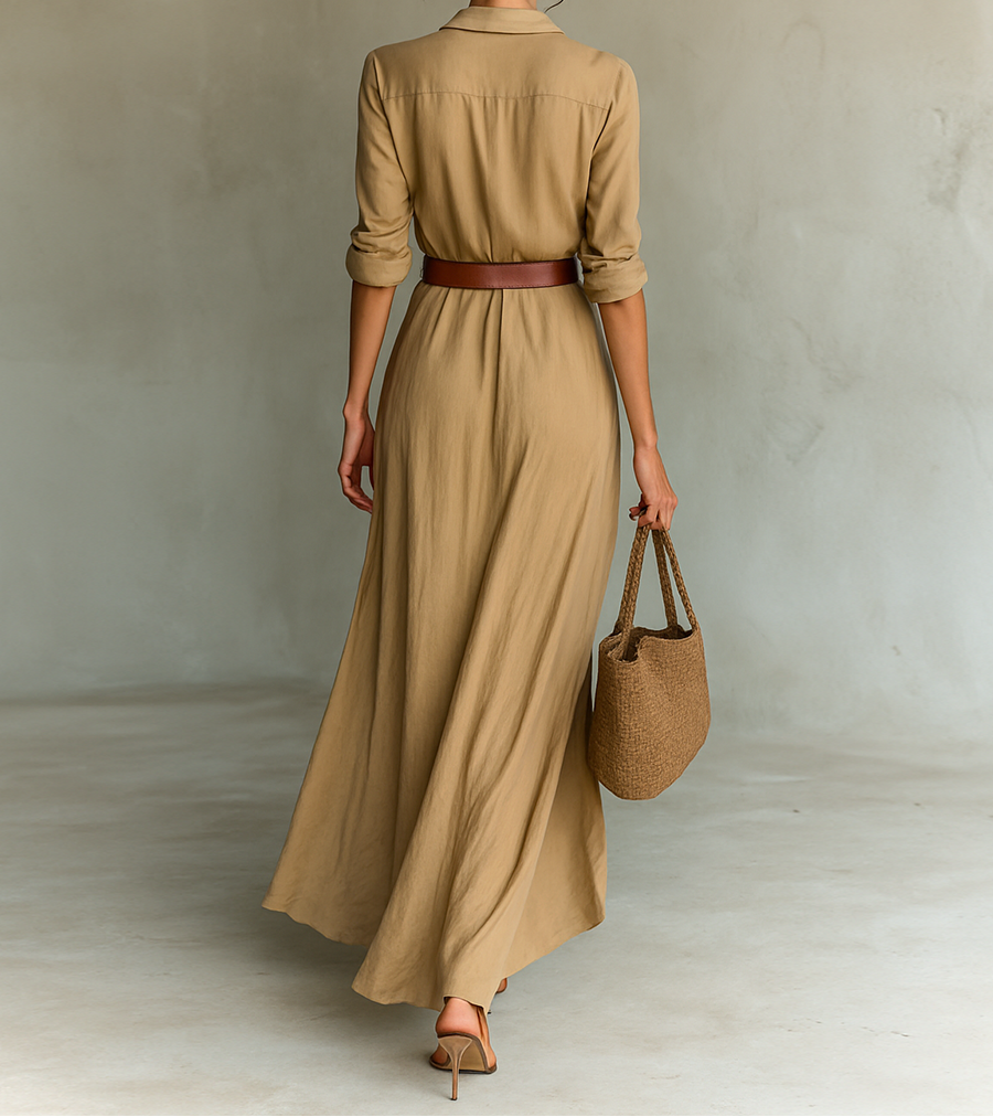 Modernes Hochwertiges Maxikleid mit Gürtel für Damen | Nuria -2