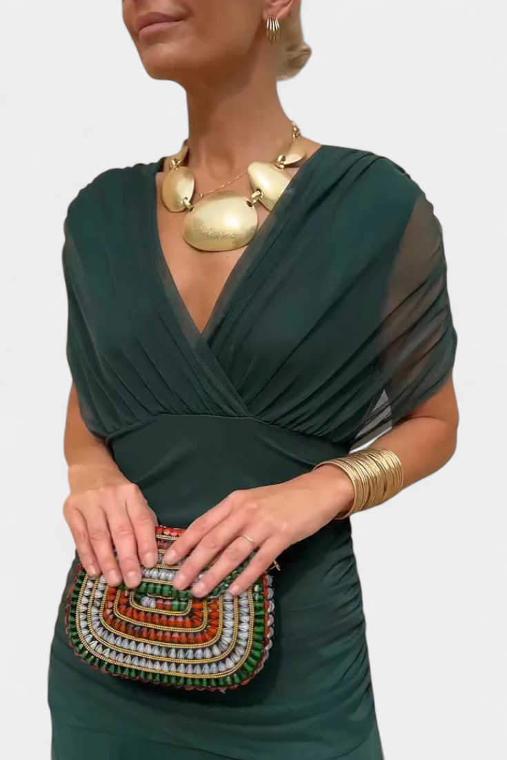 Langes Florales V-Ausschnitt Kleid für Damen | Florendra