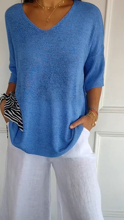 Casual V-neck relaxed everyday top for women | Lauren -4