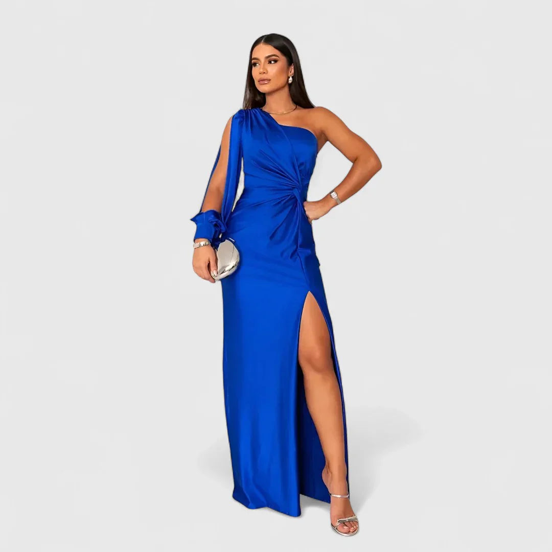 Elegantes Raffiniertes Maxikleid mit asymmetrischem Schnitt für Damen | Eleonora -13