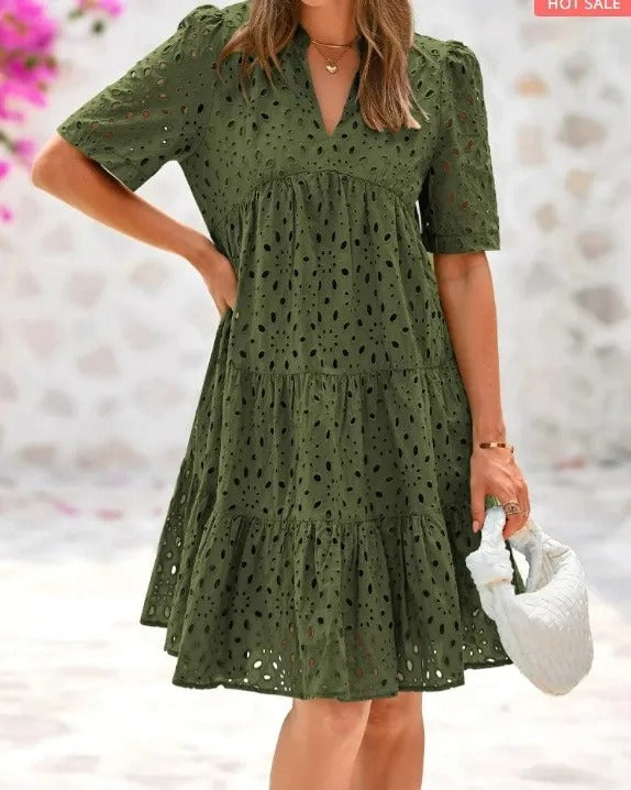 Chic hollow-out lace ruffle mini dress for women | Cosima -10