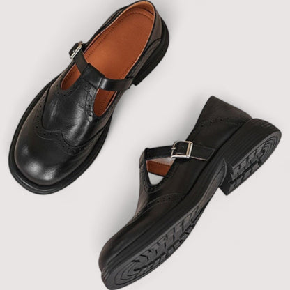 Elegant leather mary jane everyday flats for women | Louisa -5
