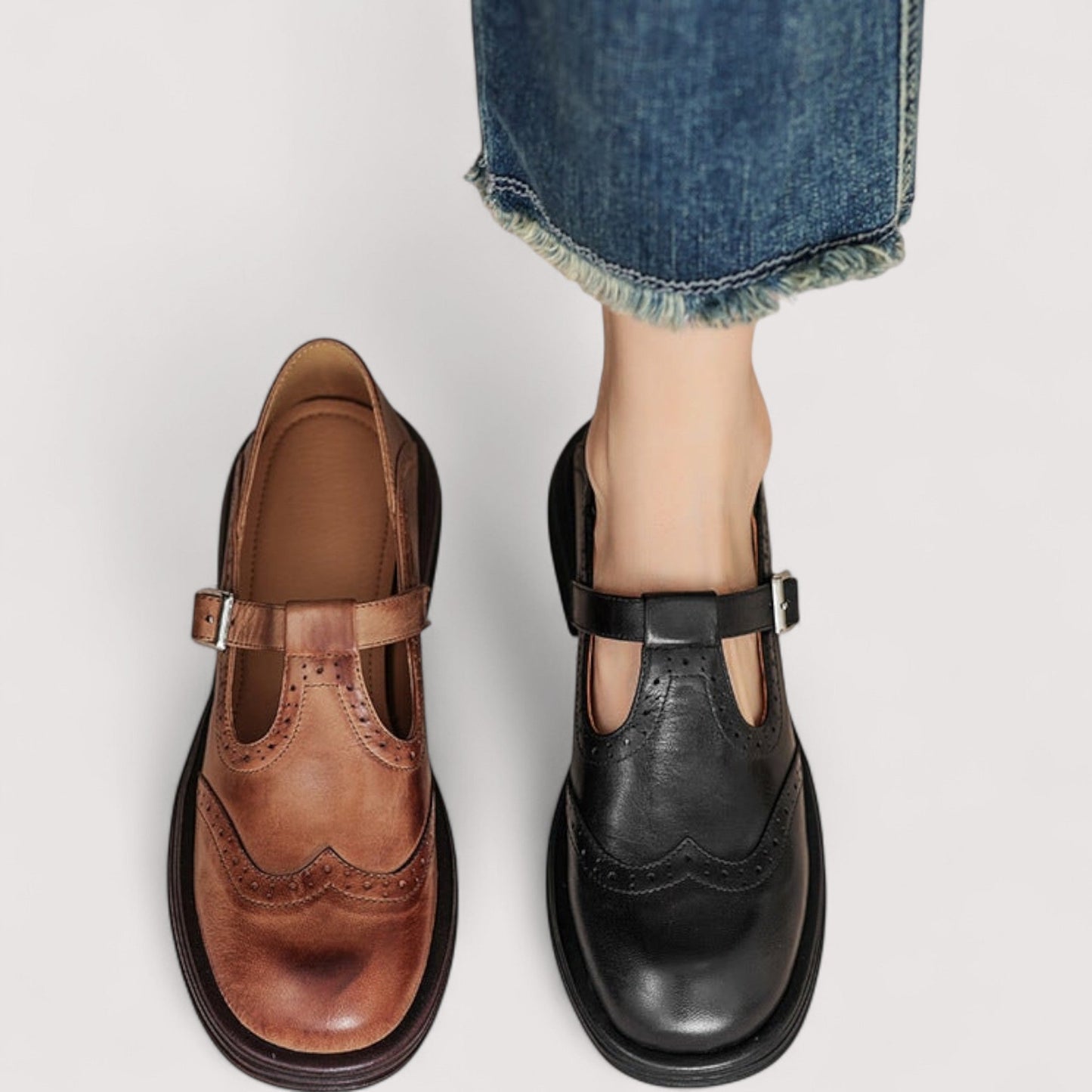 Elegant leather mary jane everyday flats for women | Louisa -7