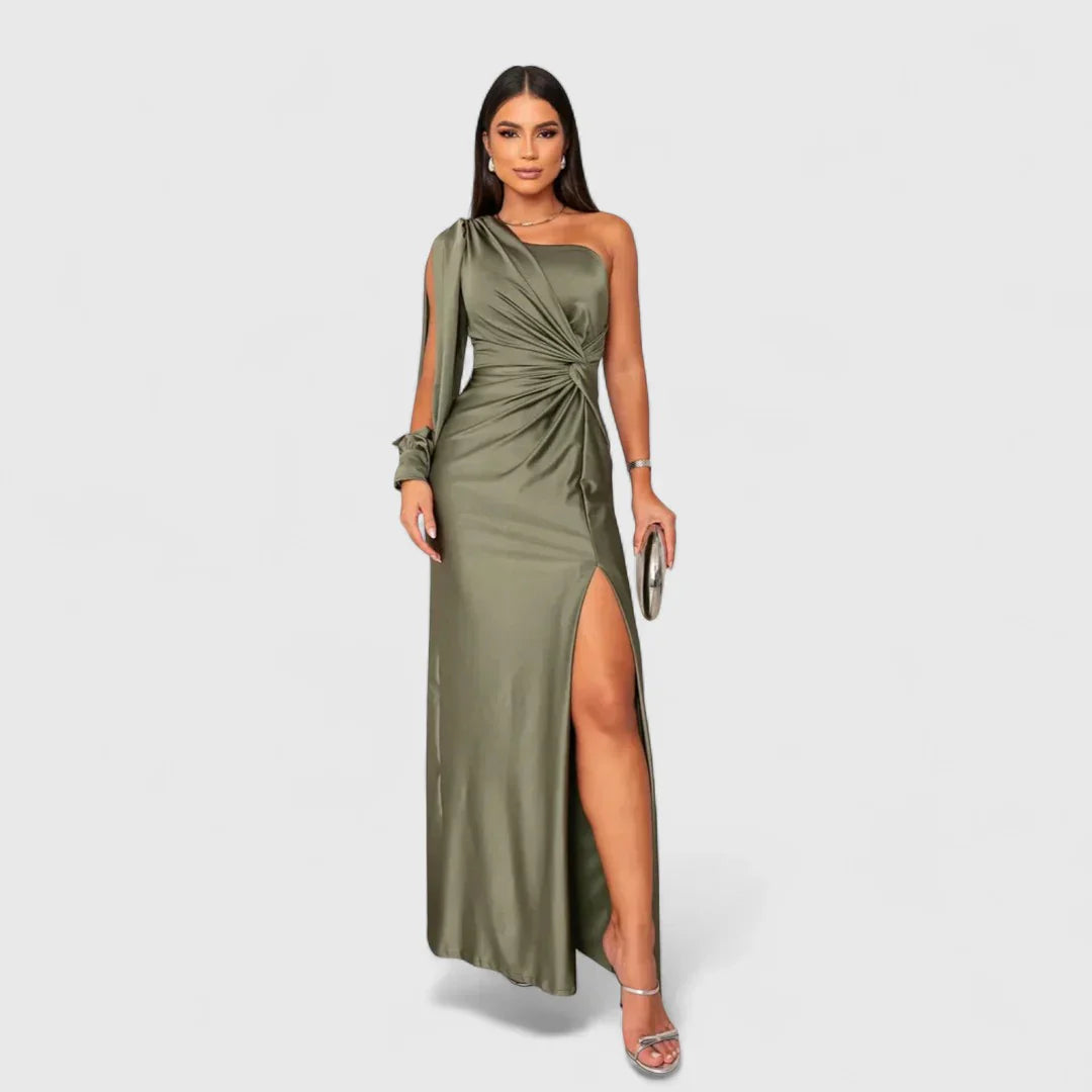 Elegantes Raffiniertes Maxikleid mit asymmetrischem Schnitt für Damen | Eleonora -9